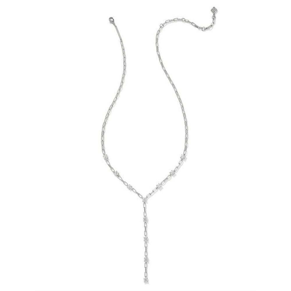 Kendra Scott Lexi Silver Drop Y-Dangle Necklace Cubic Zirconia New Paperclip
